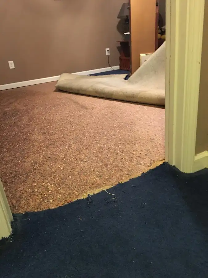 Carpet pad removal revealing water damage during Drying & Dehumidification in Encinitas